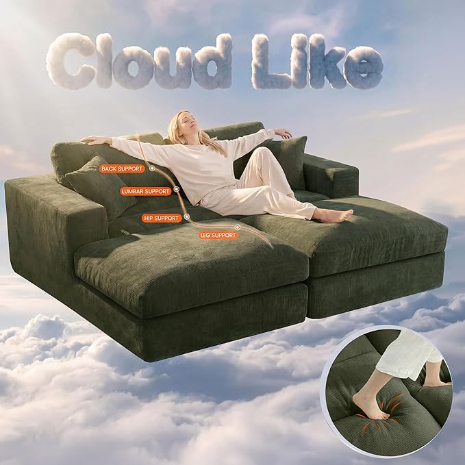 80.7" Oversized Double Chaise Lounge Chair Indoor, Cloud Boneless Sleeper Sofa - Image 4