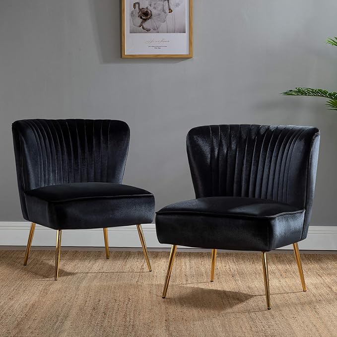 HULALA Home Velvet Accent Chair Set of 2, Modern Armless Upholstered Side Chair - Image 9