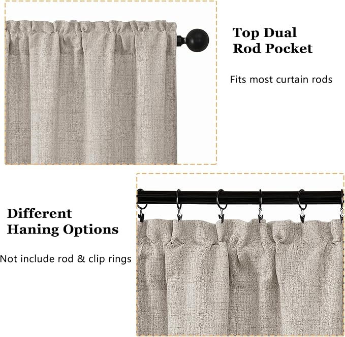 OWENIE Linen Valances for Windows 1 Pcs, Light Filtering Textured Farmhouse - Image 4