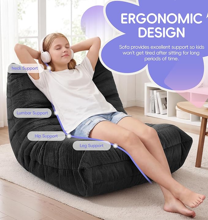 Hobestluk Bean Bag Chair with Memory Foam Ultra Soft Faux Fur Fabric Ergonomic - Image 4