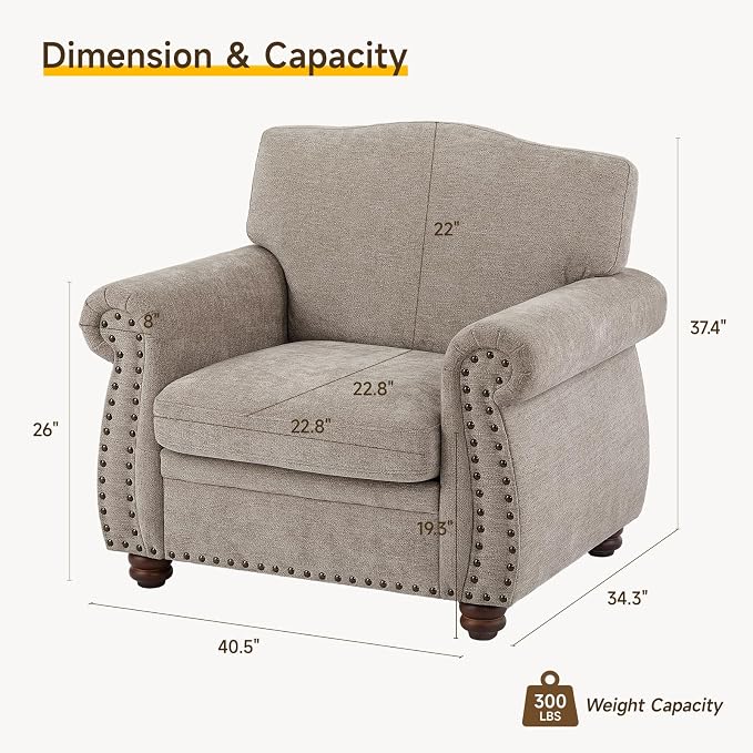 ONBRILL Nailhead Trim Armchair, Rolled Arm Accent Chair - Image 2