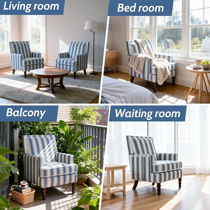 Blue Striped Accent Chair for Living Room Bedroom - Image 6
