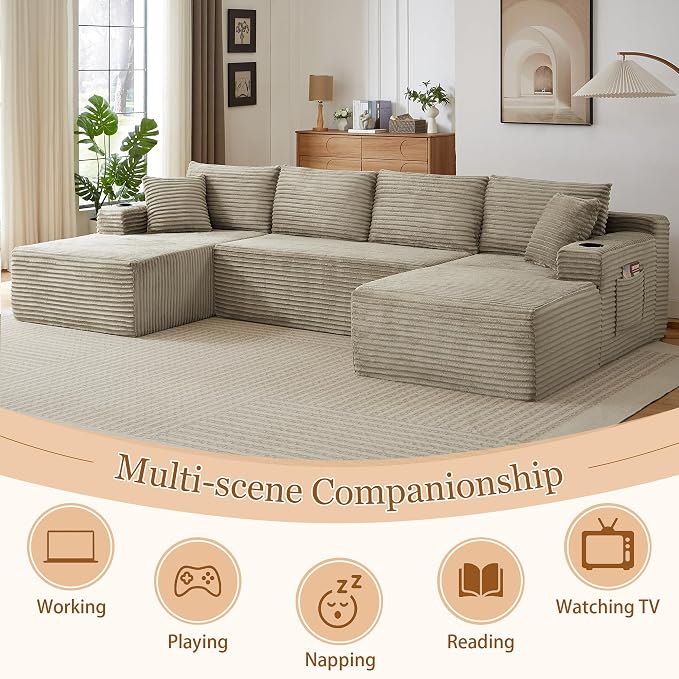 134 Inch Modular Sectional Sleeper Sofa, Boneless Cloud Couch - Image 6
