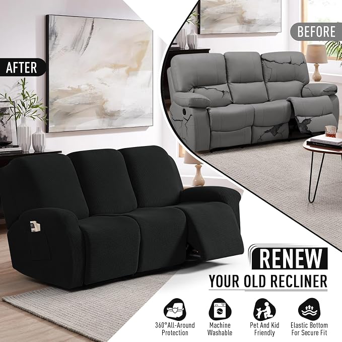 TAOCOCO Recliner Sofa Covers 8-Pieces Stretch Large Couch Covers - Image 4