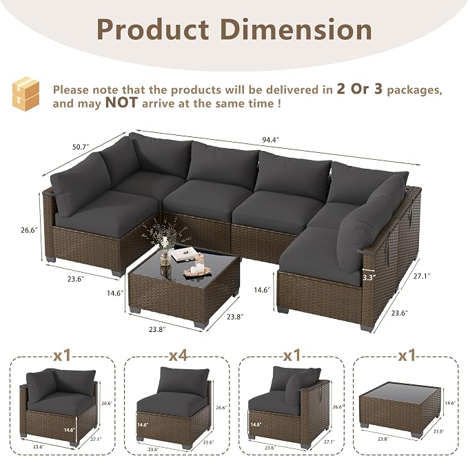 LOUVIXA 7 Piece Outdoor Patio Furniture Set, Outdoor Sectional Sofa, Wicker - Image 2