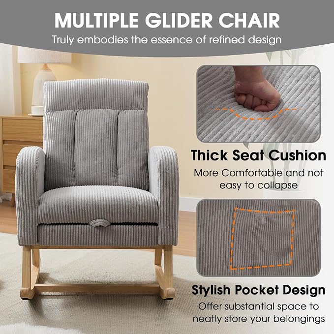NIOIIKIT Nursery Rocking Chair, Corduroy Upholstered Rocking Chair - Image 7