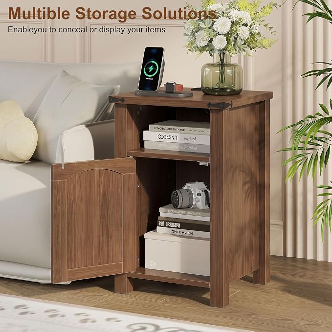 Farmhouse Nightstand with Charging Station, End Table with USB/Type-C Ports and - Image 5