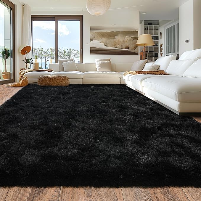 Rugs for Living Room 6x9, Soft Shaggy Modern Shag Black Area Rug for Bedroom - Image 7