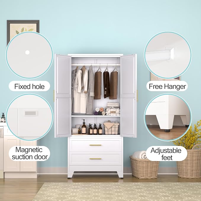 erosoei Metal Armoire Wardrobe Closet, 71 "Metal Clothing Storage Cabinet - Image 4