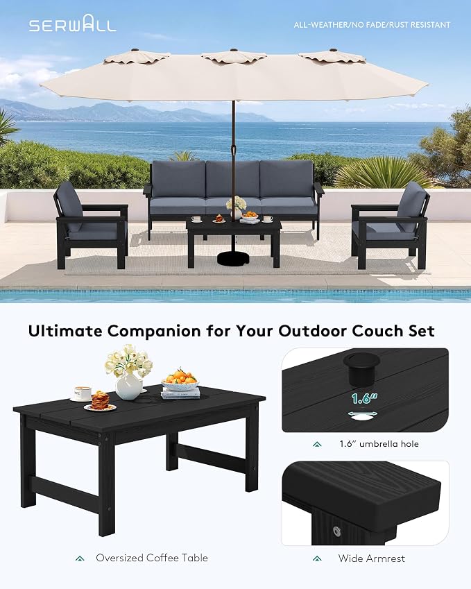 SERWALL HDPE Patio Conversation Set, 6-piece Sectional Outdoor Furniture Set - Image 7