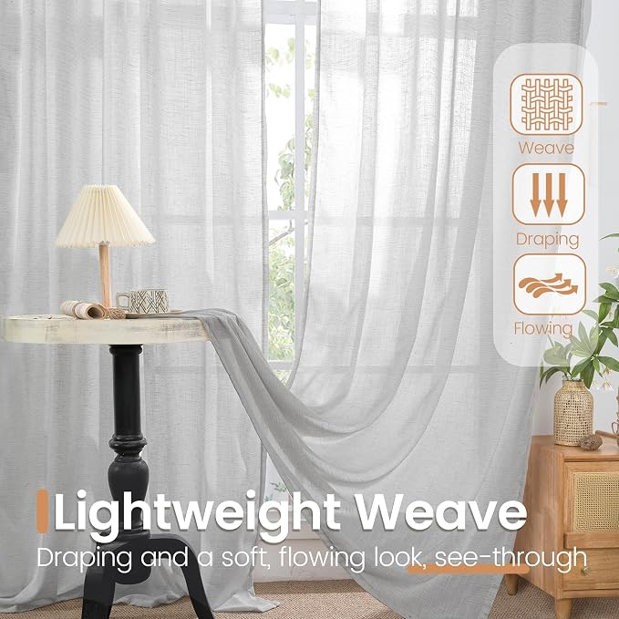 BGment Light Grey Linen Curtains 54 Inch Length - Image 5