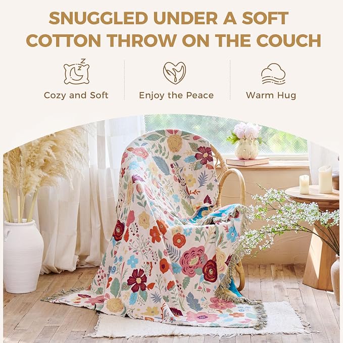 LUTBM Boho Throw Blanket for Couch Sofa Chair Cotton Summer Blankets for - Image 4