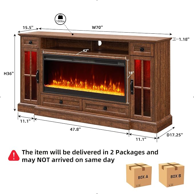 OKD Fireplace TV Stand for 80 Inch TV, Farmhouse Entertainment Center - Image 4