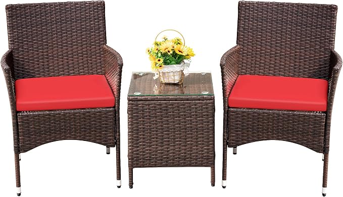 Devoko Patio Porch Furniture Sets 3 Pieces PE Rattan Wicker Chairs by DEVOKO