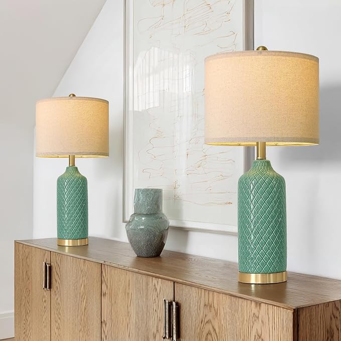 G-SAFAVA24.25 Modern Ceramic Green Table Lamps Set of 2 - Image 2