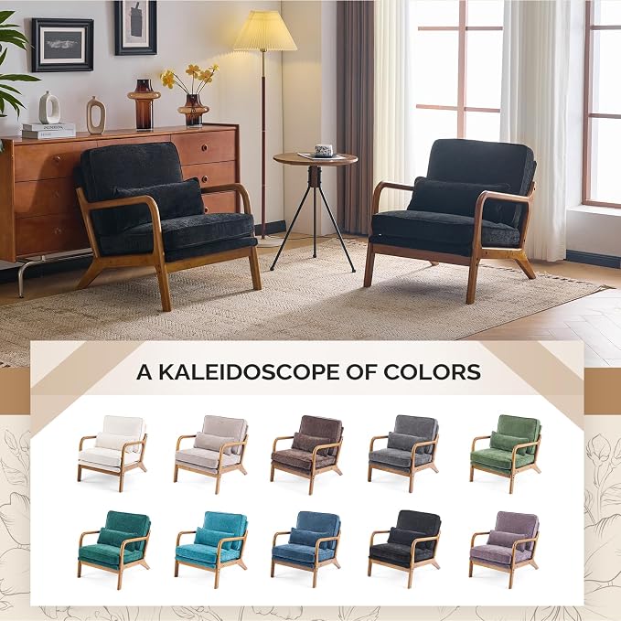 VINGLI Chenille Mid-Century Modern Accent Chair Set of 2, Cute Reading Arm Chair - Image 7