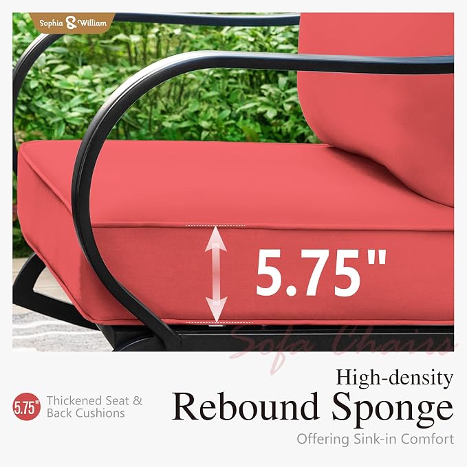 Sophia & William 2 Pieces Patio Furniture Sets Metal Sofa Chairs Patio Cushion - Image 3