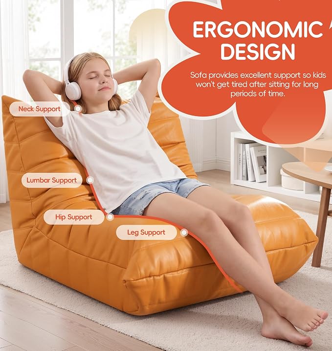 Hobestluk Small Bean Bag Chair Waterproof Leather Beanbag Lazy Floor Sofa Bean - Image 4