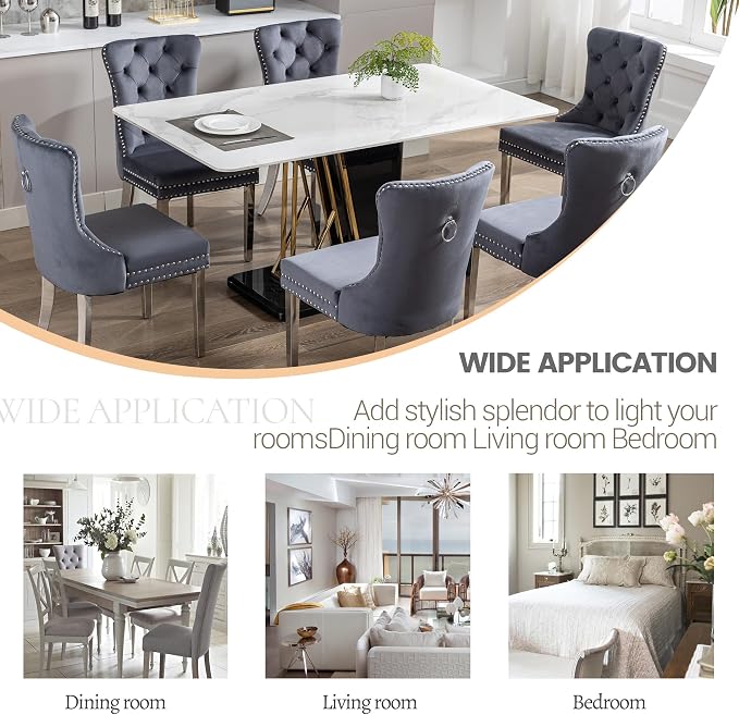KCC Velvet Dining Chairs Set of 4, Upholstered High-end Tufted Dining Room Chair - Image 8