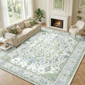 RELEANY Area Rugs 10'x12' Washable Non-Slip, Floral Vintage Distress Print by RELEANY