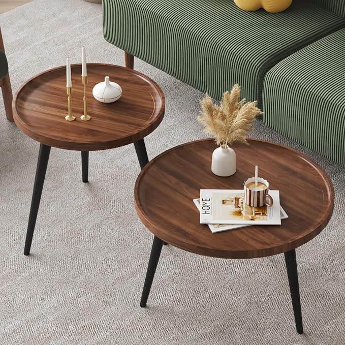 2 Pcs Mid Century Modern Coffee Table Round - Image 9
