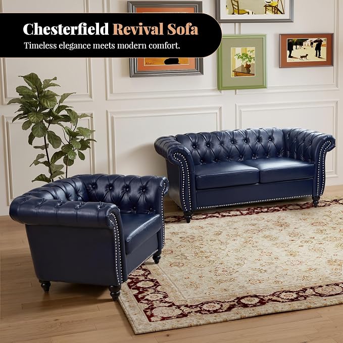 LEVNARY Chesterfield Armchair, Tufted Leather Accent Chair, Mid-Century Modern - Image 3