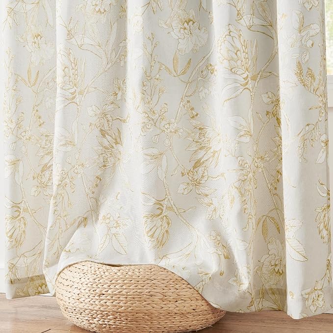 jinchan Floral Curtains 90 Inch Length Mustard Yellow Flower Linen Farmhouse - Image 8