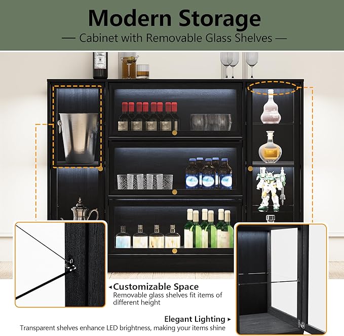 Display Cabinet with Acrylic Glass Doors, Extra Wide Curio Cabinet with LED - Image 5