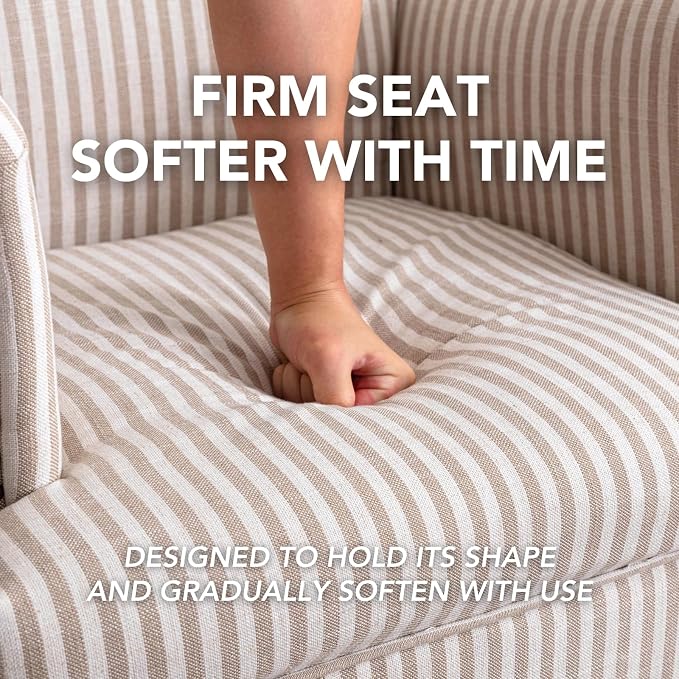 Khaki Striped Linen Fabric Accent Chair, Modern Farmhouse Upholstered Armchair - Image 4