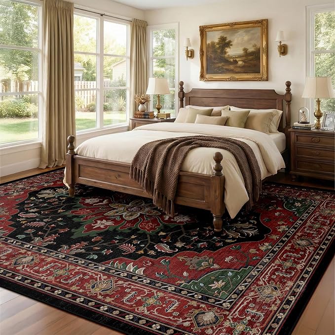 RELEANY Area Rugs 8'x10' Washable Non-Slip, Floral Vintage Distress Print - Image 2