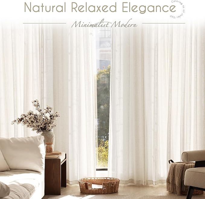 Cream Natural Linen Curtains 84 inch Length 2 Panels Set Neutral Rustic - Image 7