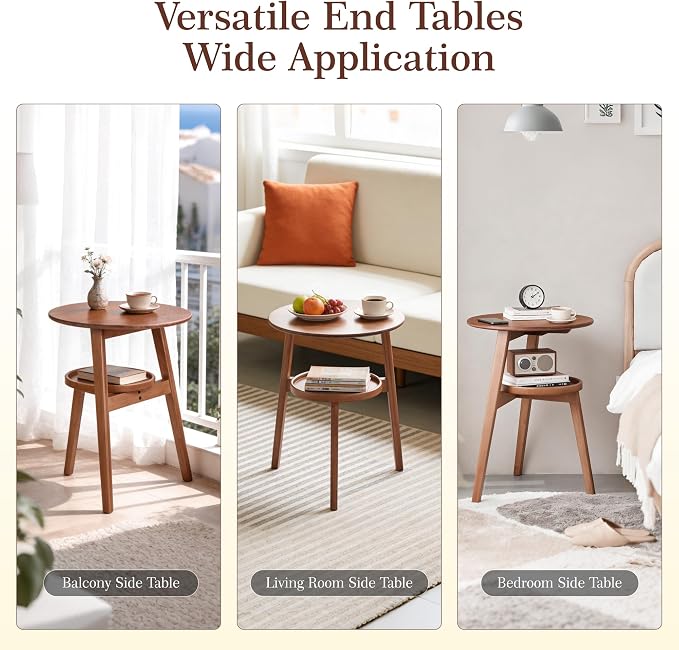 Bamboo Round Side Table, 2-Tier Small Space End Table - Image 7