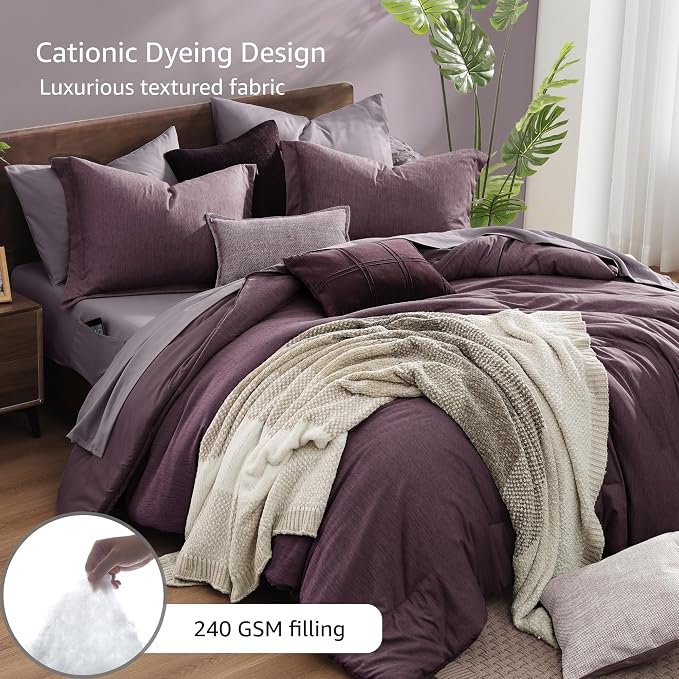 Monbix Super King Comforter Set, Italian Plum Cationic Dyeing Bedding Set - Image 3