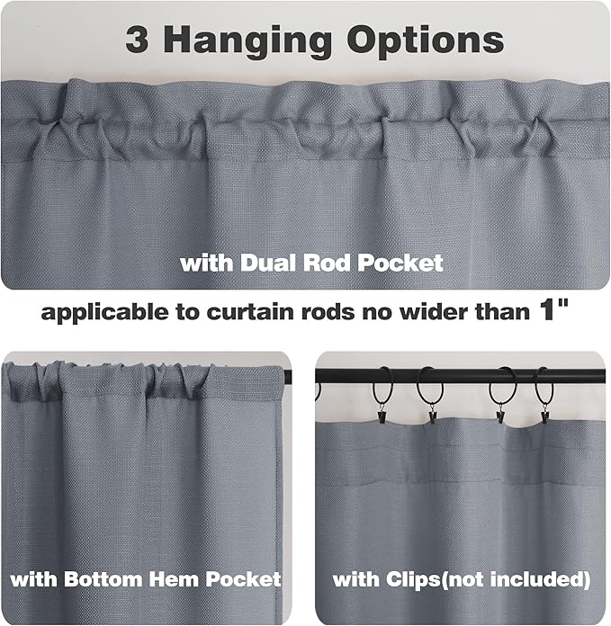 Chyhomenyc Dark Grey Valance for Windows, Light Filtering Faux Linen Decorative - Image 3