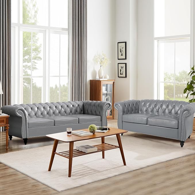 QHITTY 2 Piece Living Room Set, Sectional Chesterfield Sofa Chair Contemporary by QHITTYFurnitureLife