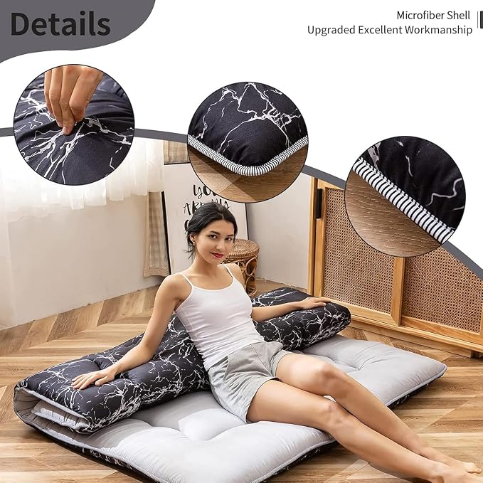 MAXYOYO Black Marble Printed Japanese Futon Floor Mattress, Thicken Sleeping - Image 5