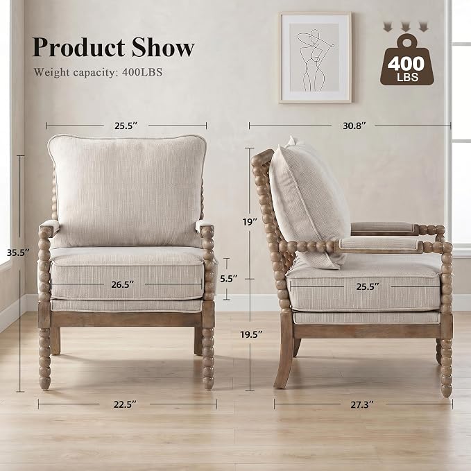 DUHOME Linen Fabric Spindle Accent Chair - Image 2