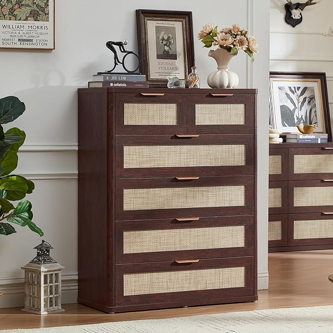 LEYAOYAO Rattan Dresser for Bedroom Set of 2, Modern 6 Drawers Boho Dressers - Image 4