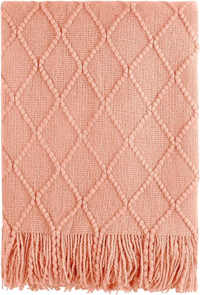 BOURINA Orange Throw Blanket 50x60 Inches Throw Textured Solid Soft Sofa Couch by BOURINA