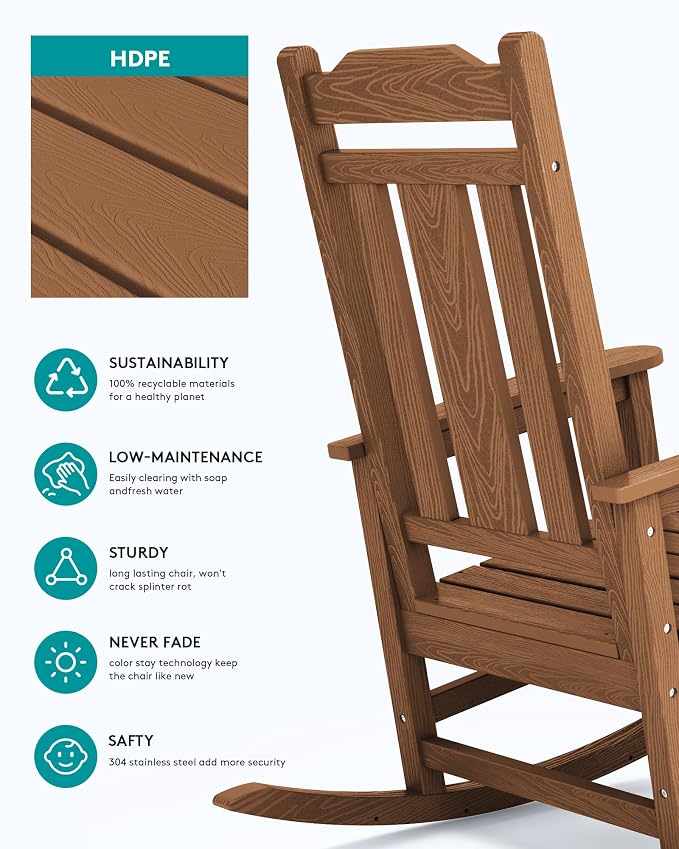 SERWALL Oversized Rocking Chair Set of 2 Outdoor, HDPE Outdoor Rocking Chairs - Image 6