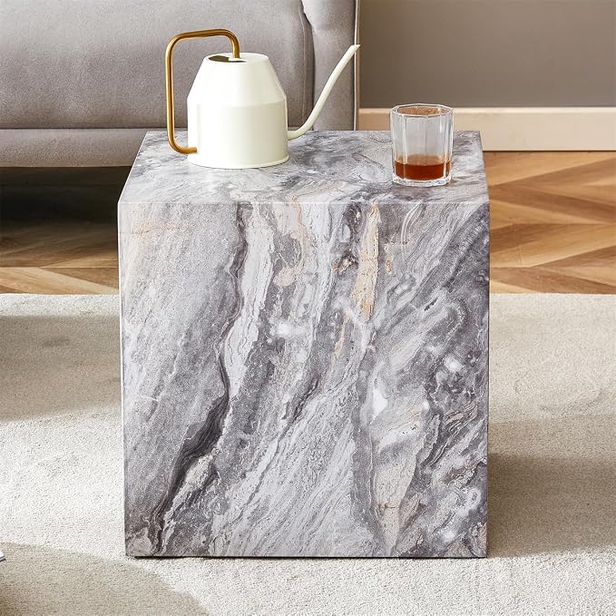 Side Table, End Table Living Room Table, Modern Sofa Couch Table, Faux Marble - Image 3