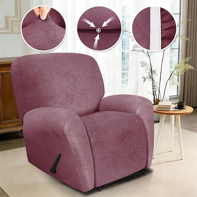 ANARACHON Leather Look Recliner Chair Covers, 4 Pieces Recliner Covers Non Slip - Image 5