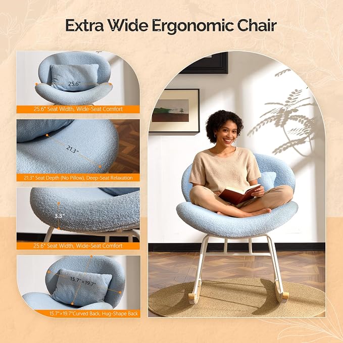 VINGLI 25.6" Extra Wide Criss Cross Nursery Rocking Chair, Cute Curved 115° - Image 6