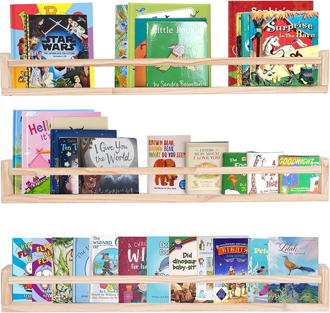 AZSKY Natural Wood Nursery Shelves, Floating Wall Mount Book Shelves Kids Baby by AZSKYMakeyourlifebetter
