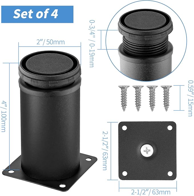 4 Inch Metal Furniture Legs Stainless Steel Adjustable Legs Black Metal Legs - Image 4