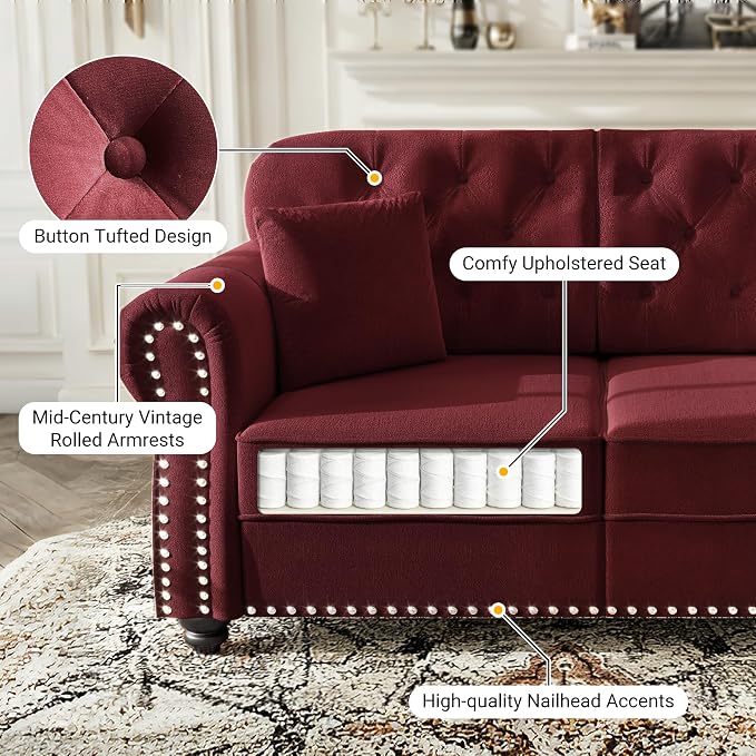 KEIKI 63" Velvet Chesterfield Sofa - Image 4