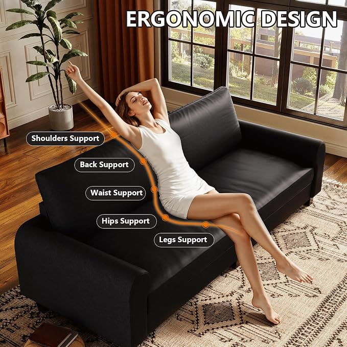 EASE MOOSE 88.5" Large Seat Faux Leather Loveseat Sofa, Waterproof and - Image 6