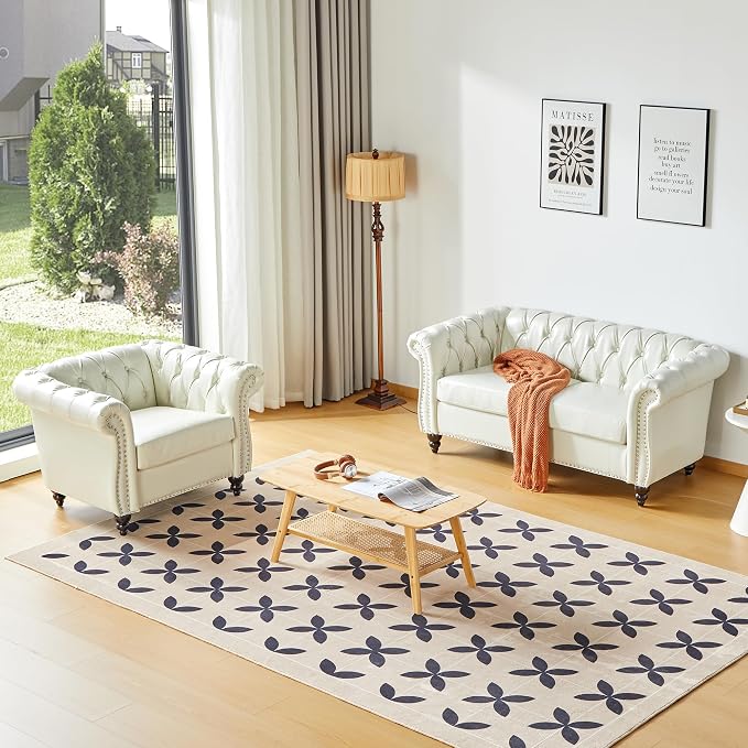 QHITTY 2 Piece Living Room Set, Sectional Chesterfield Sofa Chair Contemporary by QHITTYFurnitureLife