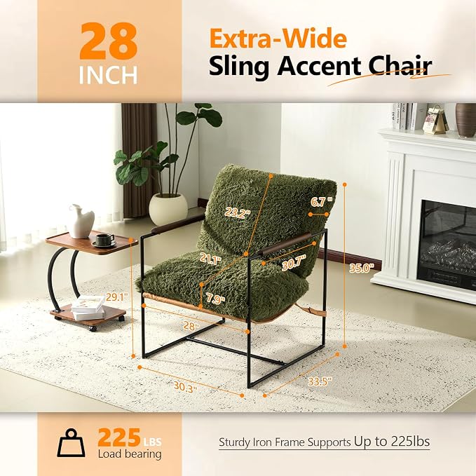 VINGLI 28" Wide Plush Upholstery Sling Modern Accent Chairs Set of 2, Cute - Image 2