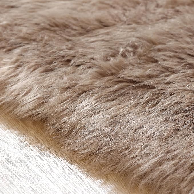 ORINOVA Fluffy Beige 8X10 Area Rug Faux Sheepskin Shaggy Fur Rug Washable - Image 9